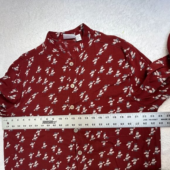 Chico's Design Womens Red Printed Long Sleeve Button-Up Blouse 2 Mandarin Collar - Picture 6 of 7